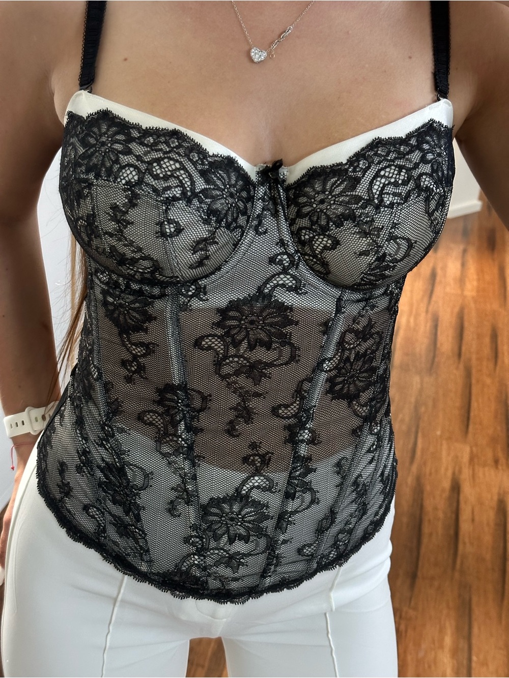 Fantasie Black Lace Bustier/corset with Sheer Mesh Insets - Picture 4 of 7